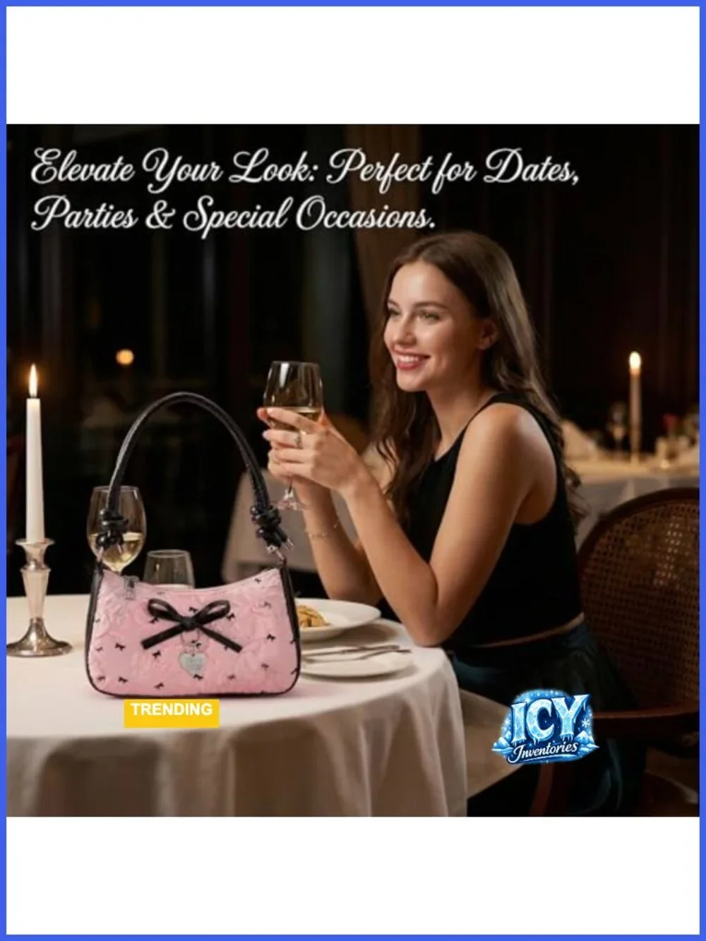 Y2K Coquette Mini Hobo Shoulder Bag Women Cute Bow Purse Vegan Leather